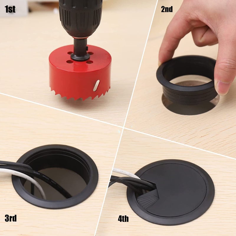TuTuYa 8PCS Desk Grommet, Desk Grommet 2Inch(50mm) Desk Cable Grommet Desk Cable Hole Covers with Hole Saw, Ideal Solution for Office and Home Table Cable (Black, 2Inch_50mm) - Image 3